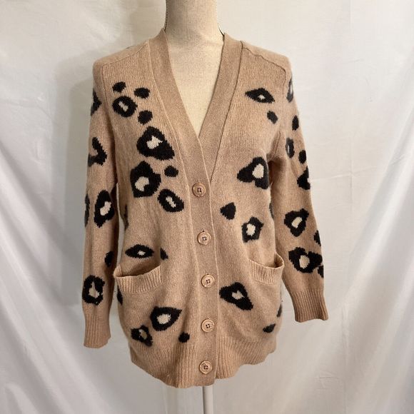 360 Cashmere Sweaters - 360 Cashmere 100% Cashmere Georgie Cardigan Sweater Beige Animal Print Womens XS